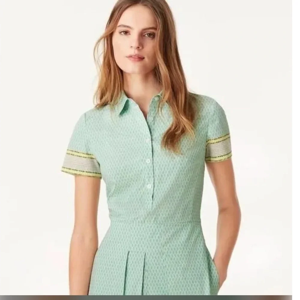 Tory Burch Emmy green pleated cotton stretch shirt dress Sz 4